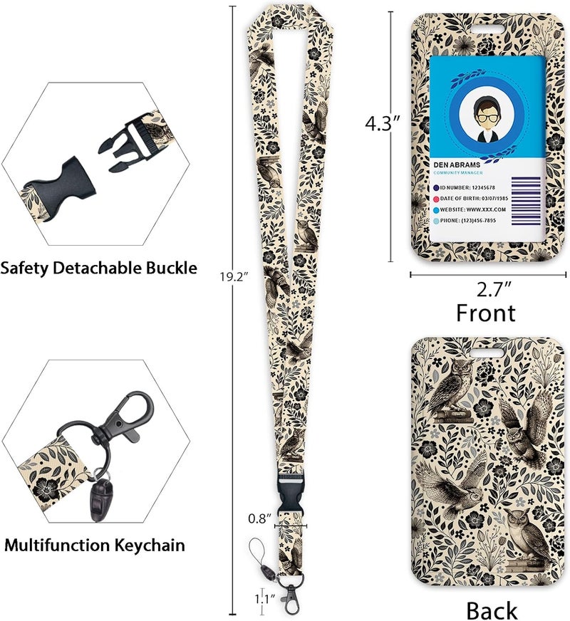 GIANCOMICS Floral Owls Lanyards for Id Badges, Book ID Badge Holder with Retractable Reel, Flower Teacher Lanyard with Keychain Key Clip Carabiner Name Tag Card Holder Protector Office Women Gift - Image 4